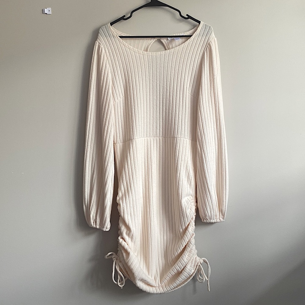 Cream Long Sleeve Sweater Dress